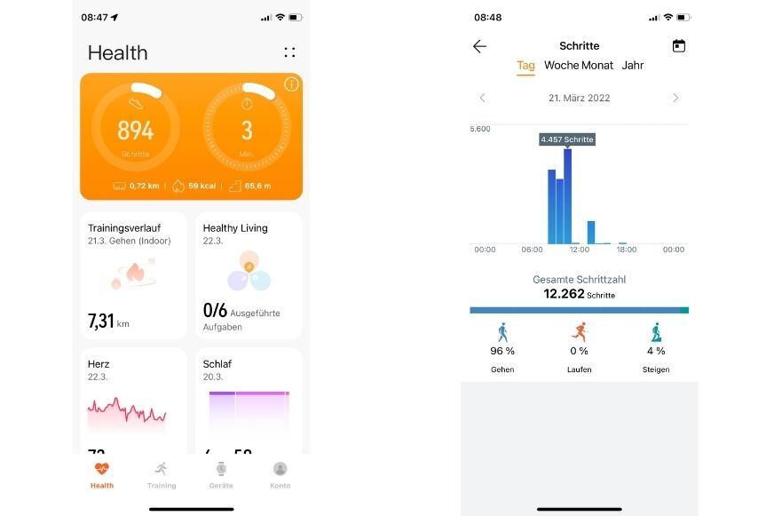 Man sieht die Übersicht in der Huawei Health App.